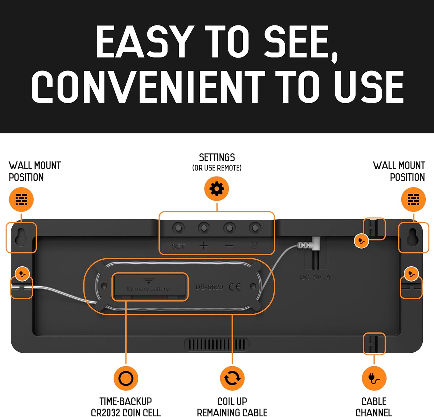 LED 16-Inch Large Simple Living Room Screen Functional Display Clock Nordic Digital Clock Led Wall Clock