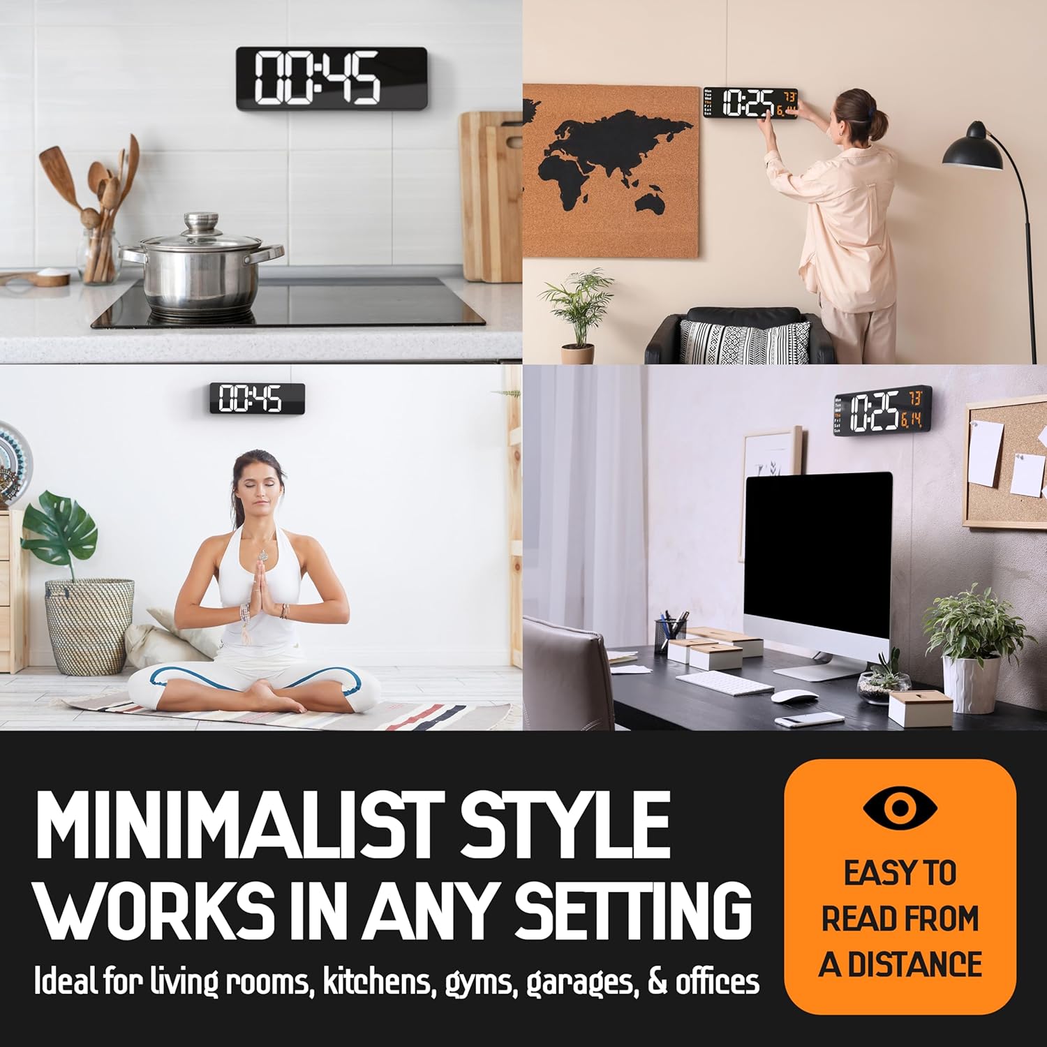 LED 16-Inch Large Simple Living Room Screen Functional Display Clock Nordic Digital Clock Led Wall Clock