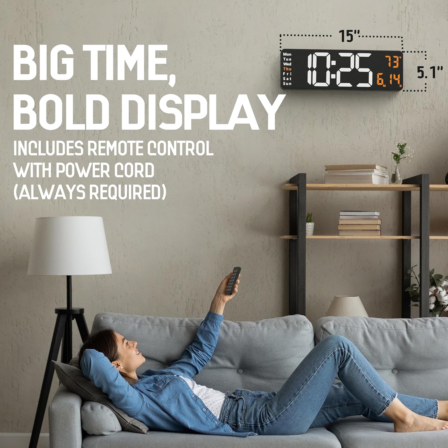 LED 16-Inch Large Simple Living Room Screen Functional Display Clock Nordic Digital Clock Led Wall Clock