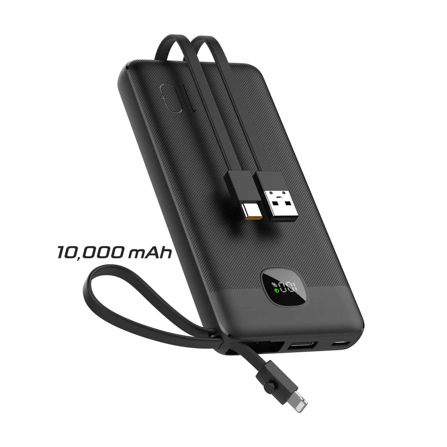 Barksdale 10000mAh Power Bank Digital Display with Type-C & Lightning Cable, 22.5W Power Delivery, Simultaneous Charging - Black
