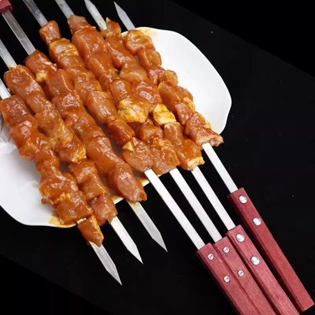60CM x 1cm  Bbq Grills Large Flat Barbecue Stainless Steel Kebab Skewers With Long Handle