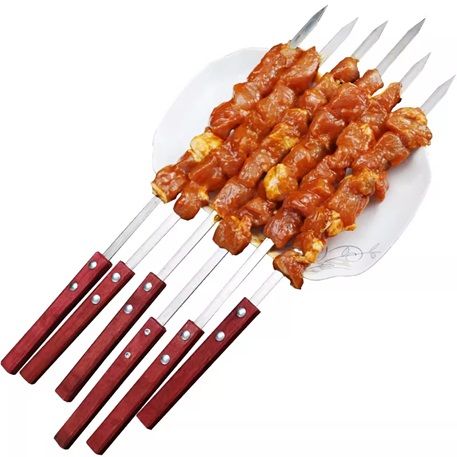 60CM x 1cm  Bbq Grills Large Flat Barbecue Stainless Steel Kebab Skewers With Long Handle