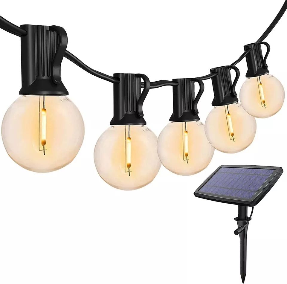 Outdoor SOLAR Garden Lights Waterproof Weather proof Fairy G40 Solar String Lights 15 Bulb 50 Foot bulbs
