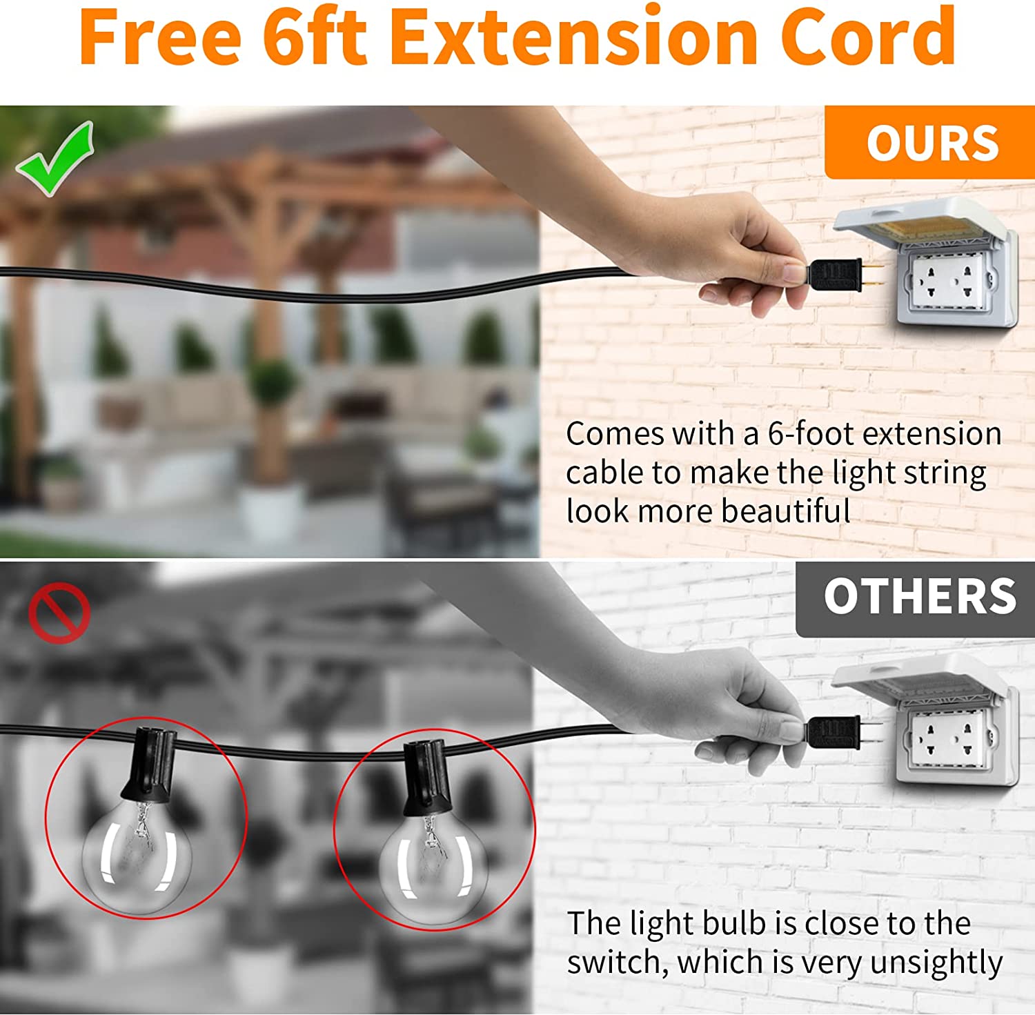 Outdoor SOLAR Garden Lights Waterproof Weather proof Fairy G40 Solar String Lights 15 Bulb 50 Foot bulbs