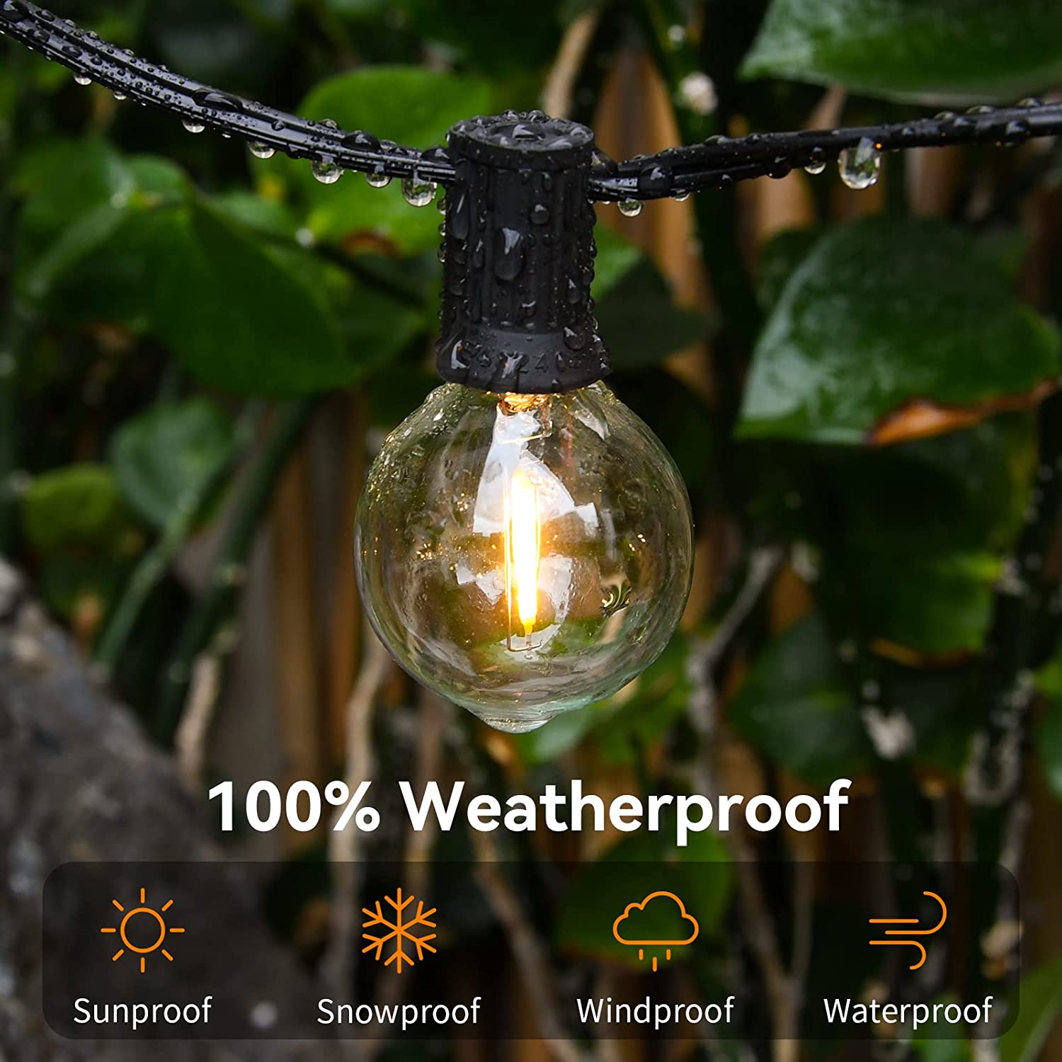 Outdoor SOLAR Garden Lights Waterproof Weather proof Fairy G40 Solar String Lights 15 Bulb 50 Foot bulbs