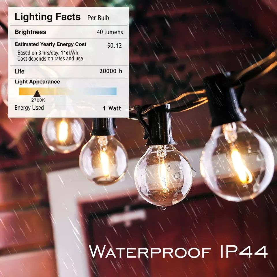Outdoor SOLAR Garden Lights Waterproof Weather proof Fairy G40 Solar String Lights 15 Bulb 50 Foot bulbs