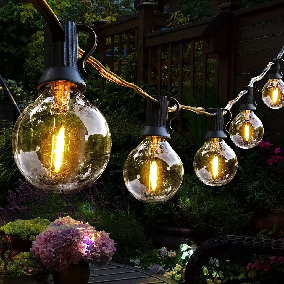 Outdoor SOLAR Garden Lights Waterproof Weather proof Fairy G40 Solar String Lights 15 Bulb 50 Foot bulbs