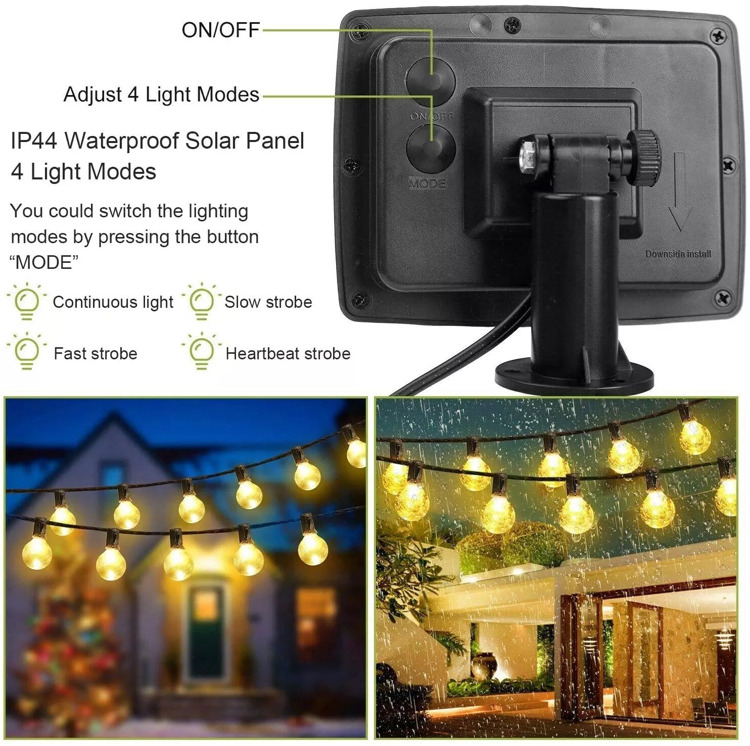 Outdoor SOLAR Garden Lights Waterproof Weather proof Fairy G40 Solar String Lights 15 Bulb 50 Foot bulbs
