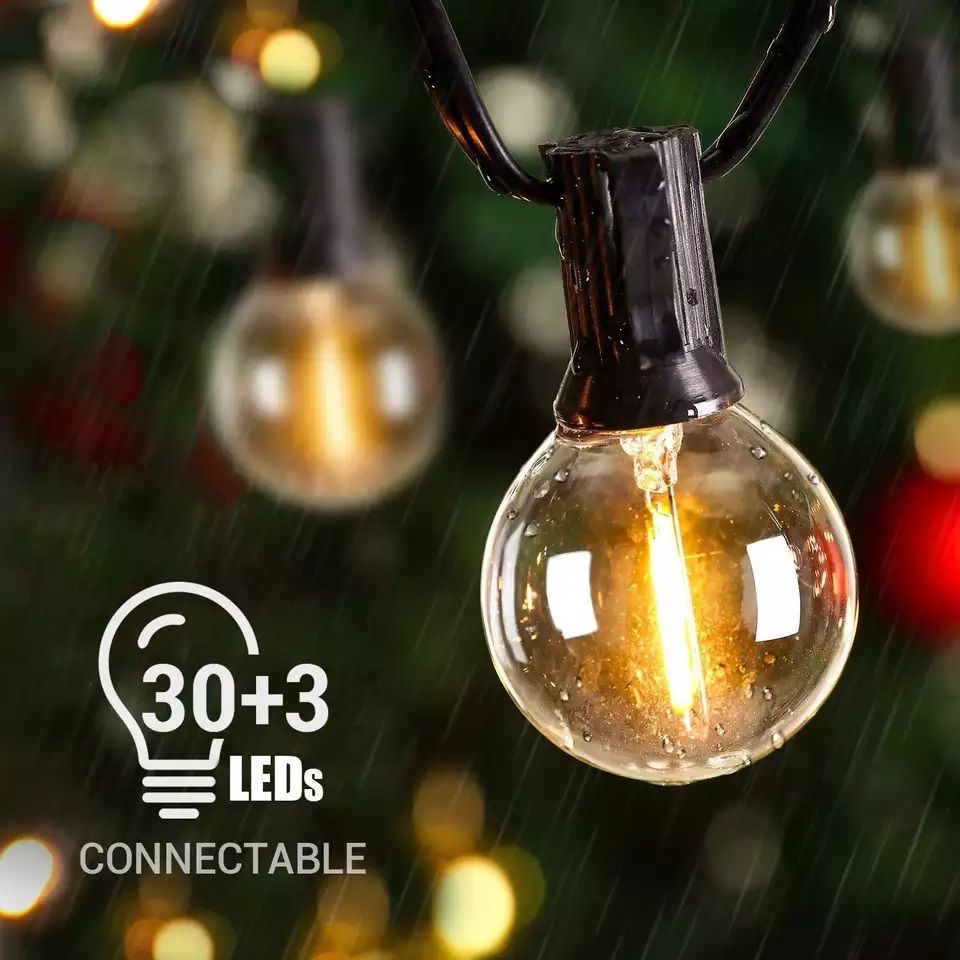 Outdoor SOLAR Garden Lights Waterproof Weather proof Fairy G40 Solar String Lights 15 Bulb 50 Foot bulbs
