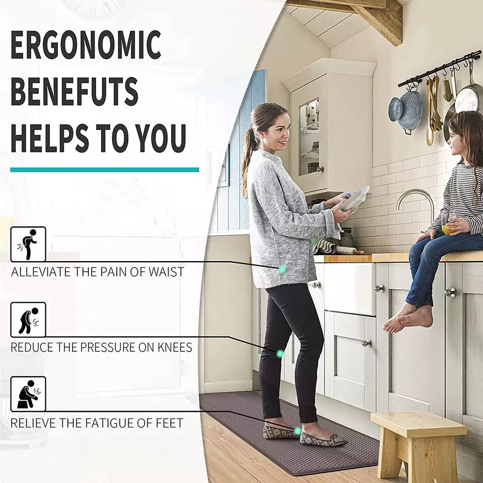 Kitchen Mat Anti Fatigue Large Bath Floor Non Slip Absorbent New Grey and Black Antifatigue Soft