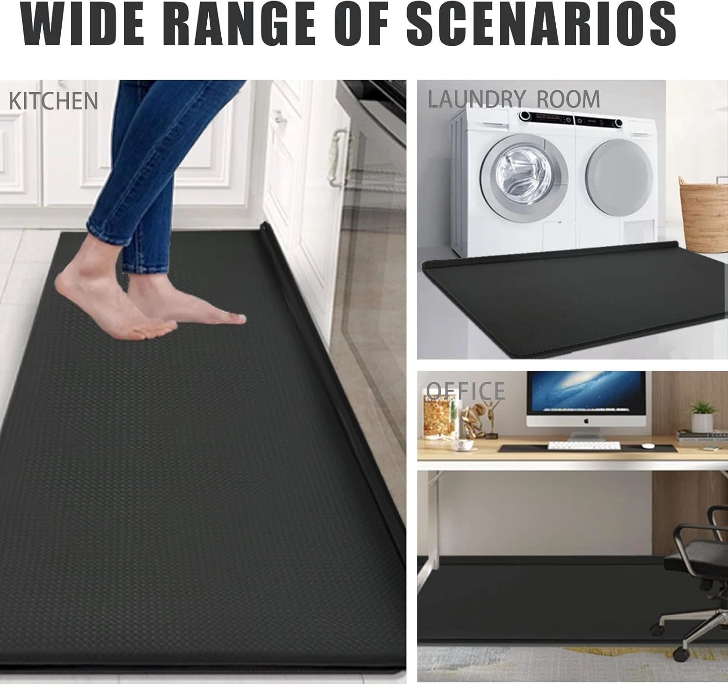 Kitchen Mat Anti Fatigue Large Bath Floor Non Slip Absorbent New Grey and Black Antifatigue Soft