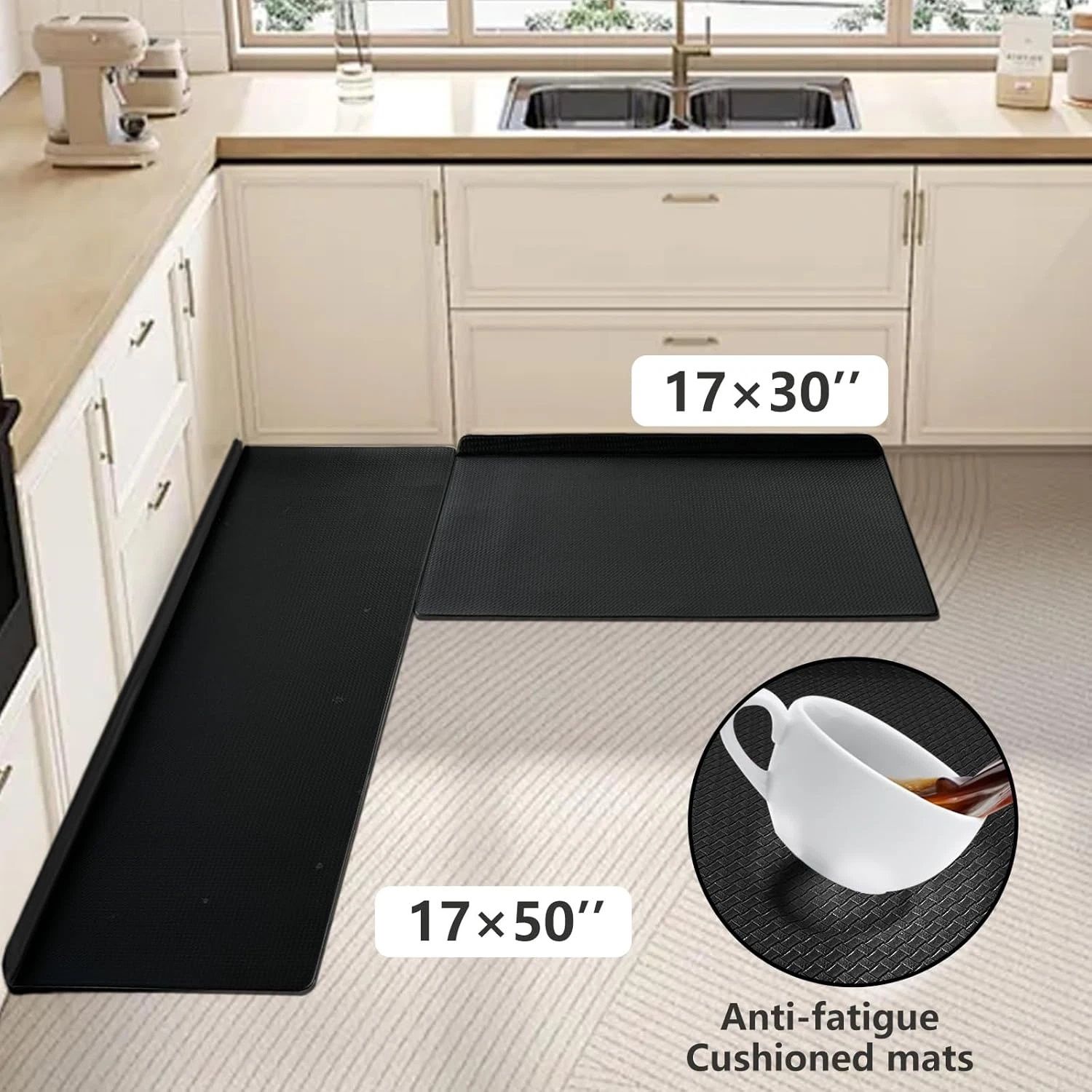 Kitchen Mat Anti Fatigue Large Bath Floor Non Slip Absorbent New Grey and Black Antifatigue Soft