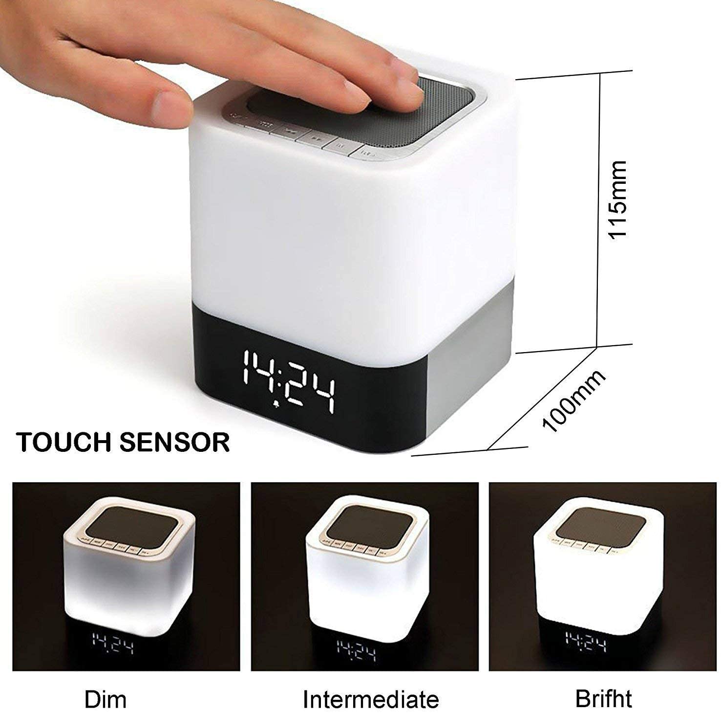 Bluetooth Speaker Table Square Bedside Rechargeable Touch-Sensitive Warm White Night Light Touch Lamp Cube Clock LED Alarm