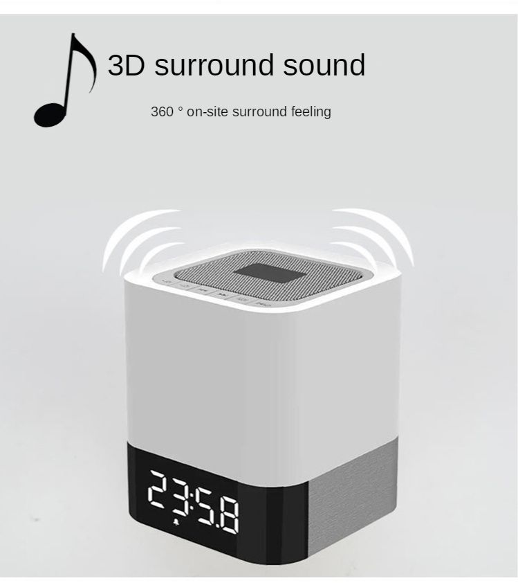 Bluetooth Speaker Table Square Bedside Rechargeable Touch-Sensitive Warm White Night Light Touch Lamp Cube Clock LED Alarm