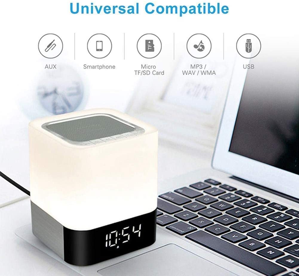 Bluetooth Speaker Table Square Bedside Rechargeable Touch-Sensitive Warm White Night Light Touch Lamp Cube Clock LED Alarm