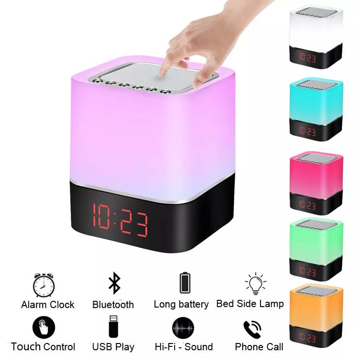 Bluetooth Speaker Table Square Bedside Rechargeable Touch-Sensitive Warm White Night Light Touch Lamp Cube Clock LED Alarm