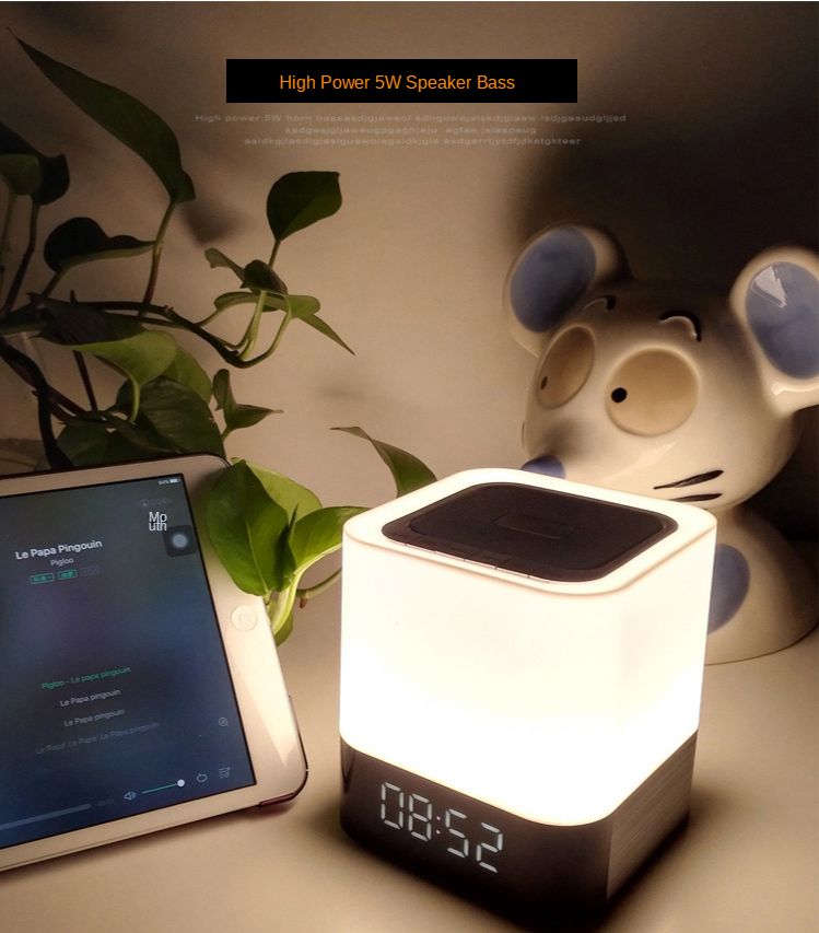 Bluetooth Speaker Table Square Bedside Rechargeable Touch-Sensitive Warm White Night Light Touch Lamp Cube Clock LED Alarm