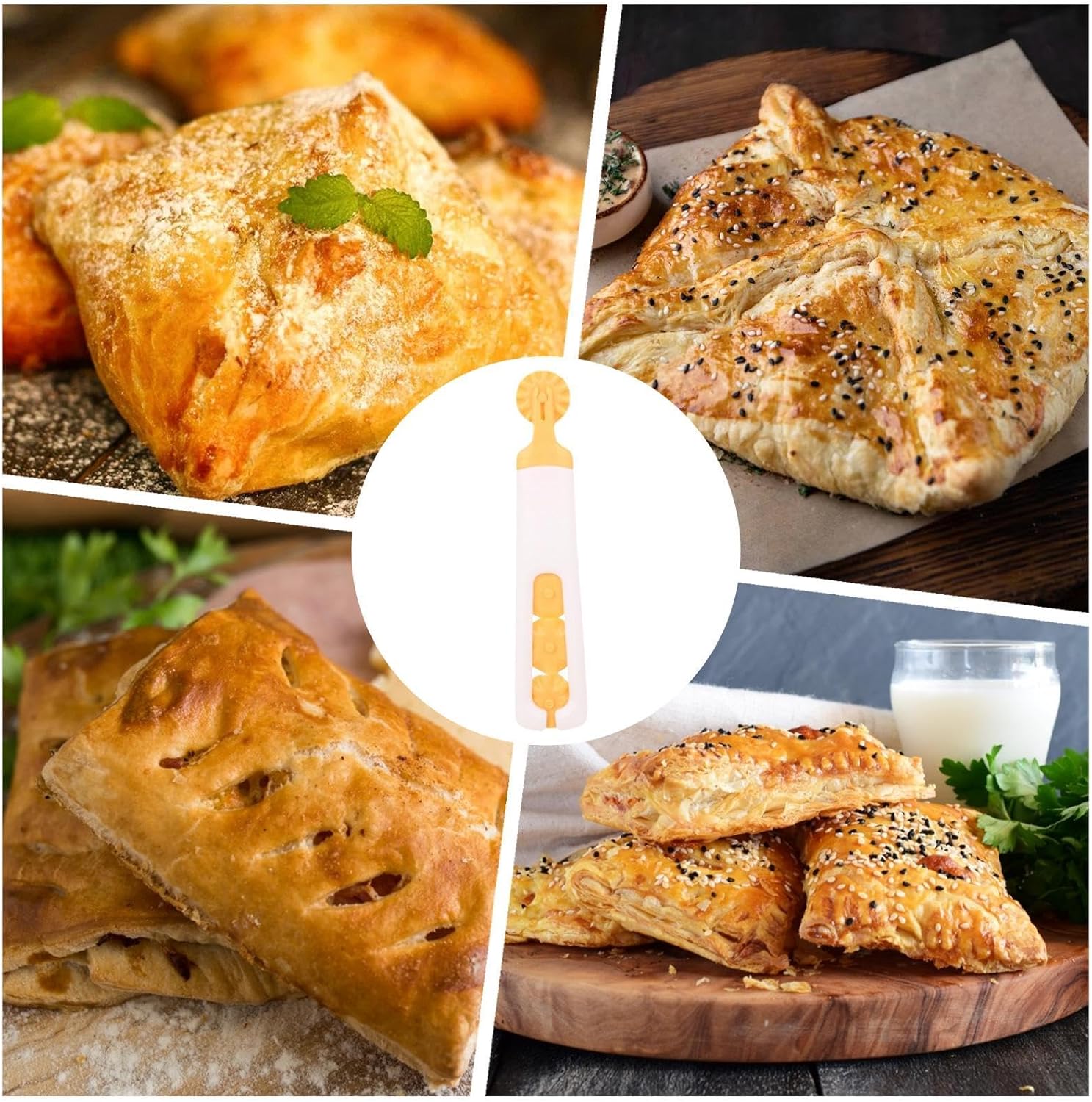 Pastry wheel dough roller with 4-in-1 design cutting cutter ravioli noodles cookies pasta