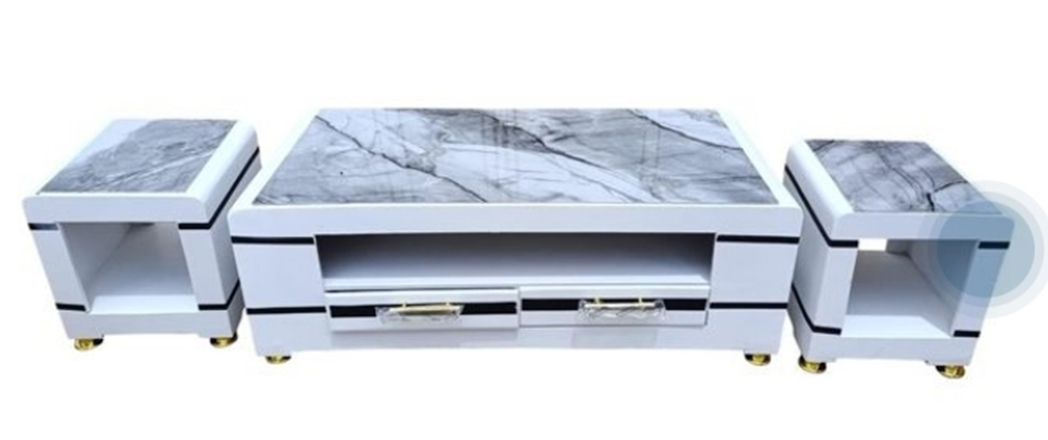 Modern High-Quality Black and White  Wooden Coffee  Table with stools -Compact 4 by2ft Dining or Workstation set.
