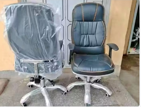 Grey L-Shaped Office/Study Desk & Premium Leather Office Chair – Perfect Combo for Comfort & Productivity.
