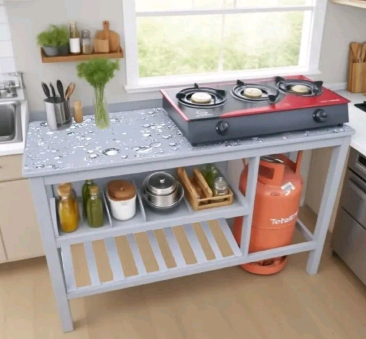 LargeModern strong and classic kitchen table,Wooden strong Kitchen table with racks. suitable for 6KG cooking Meko.as picture