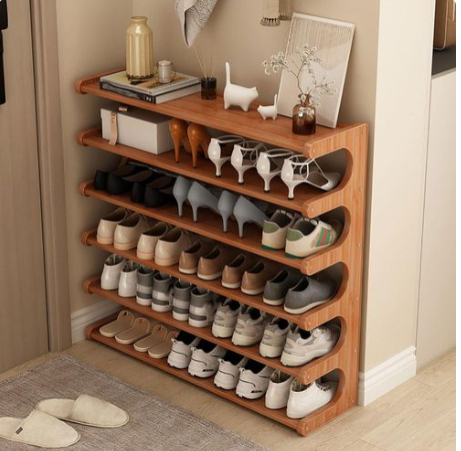 Hot Sale Bamboo Shoe Rack 6-Tier Shoe Storage Organizer Entryway Shoe Shelf Open Desk Shelves Desk Top Organizer Shelf Multifunction Storage Rack Display Shelf Bookshelf for Home