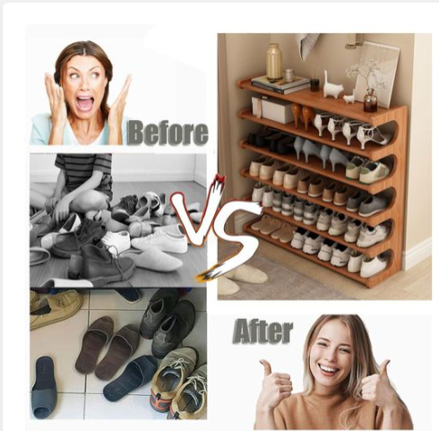 Hot Sale Bamboo Shoe Rack 6-Tier Shoe Storage Organizer Entryway Shoe Shelf Open Desk Shelves Desk Top Organizer Shelf Multifunction Storage Rack Display Shelf Bookshelf for Home