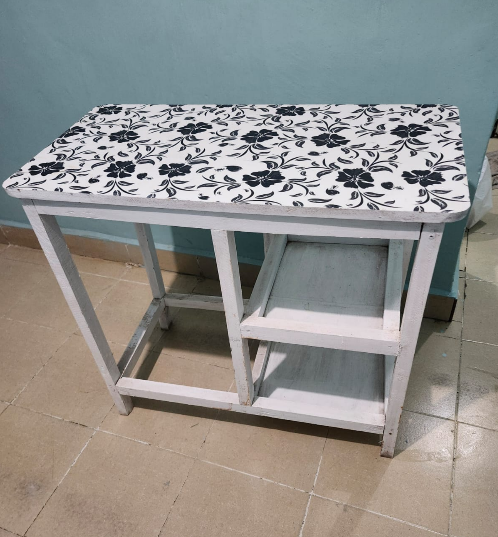 (New year sale offer price)Modern strong and classic kitchen table,Wooden strong Kitchen table with racks. suitable for 6KG cooking Meko.as picture