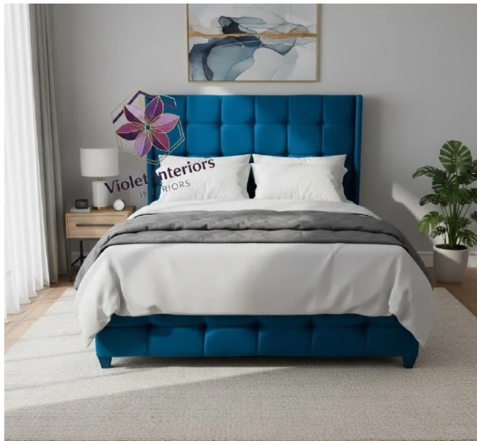 PROMOTION】Modern Chester Beds Velvet Bed Frame High Quality Durable Beds Vertical Panel Design with Golden Accents