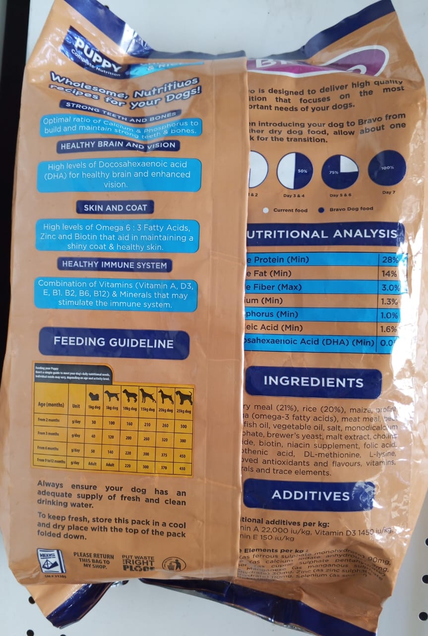 BRAVO PUPPY DOG FOOD  CHICKEN AND RICE FLOUVERED-2KILOS