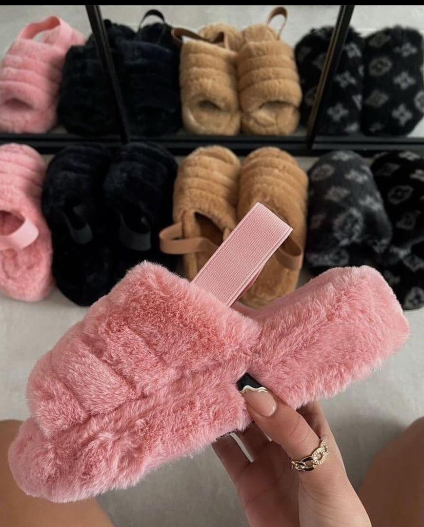 Chic Open-Toe Faux Fur Fluffy Flat Sandals with Elastic Strap – Trendy Sliders for Ultimate Comfort