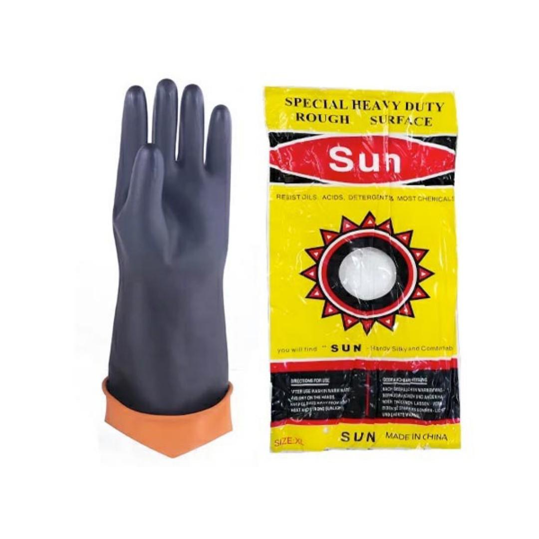Heavy-Duty Chemical-Resistant Industrial Rubber Safety Gloves with Textured Grip and Extended Cuff for Multipurpose Rubber gloves for construction or mechanical work Protection
