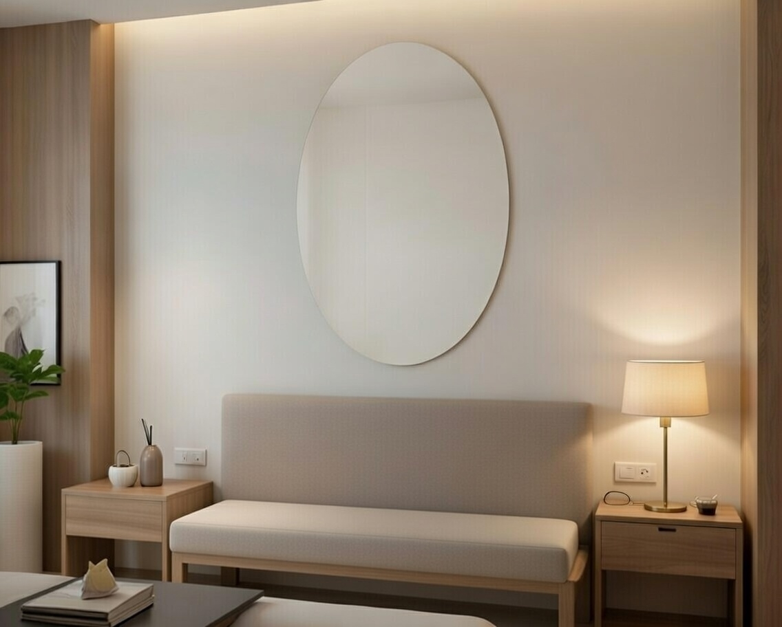 Frameless Peel & Stick Unbreakable Wall Mirror | Oval Shape | 30×40 cm Home Decor Mirror