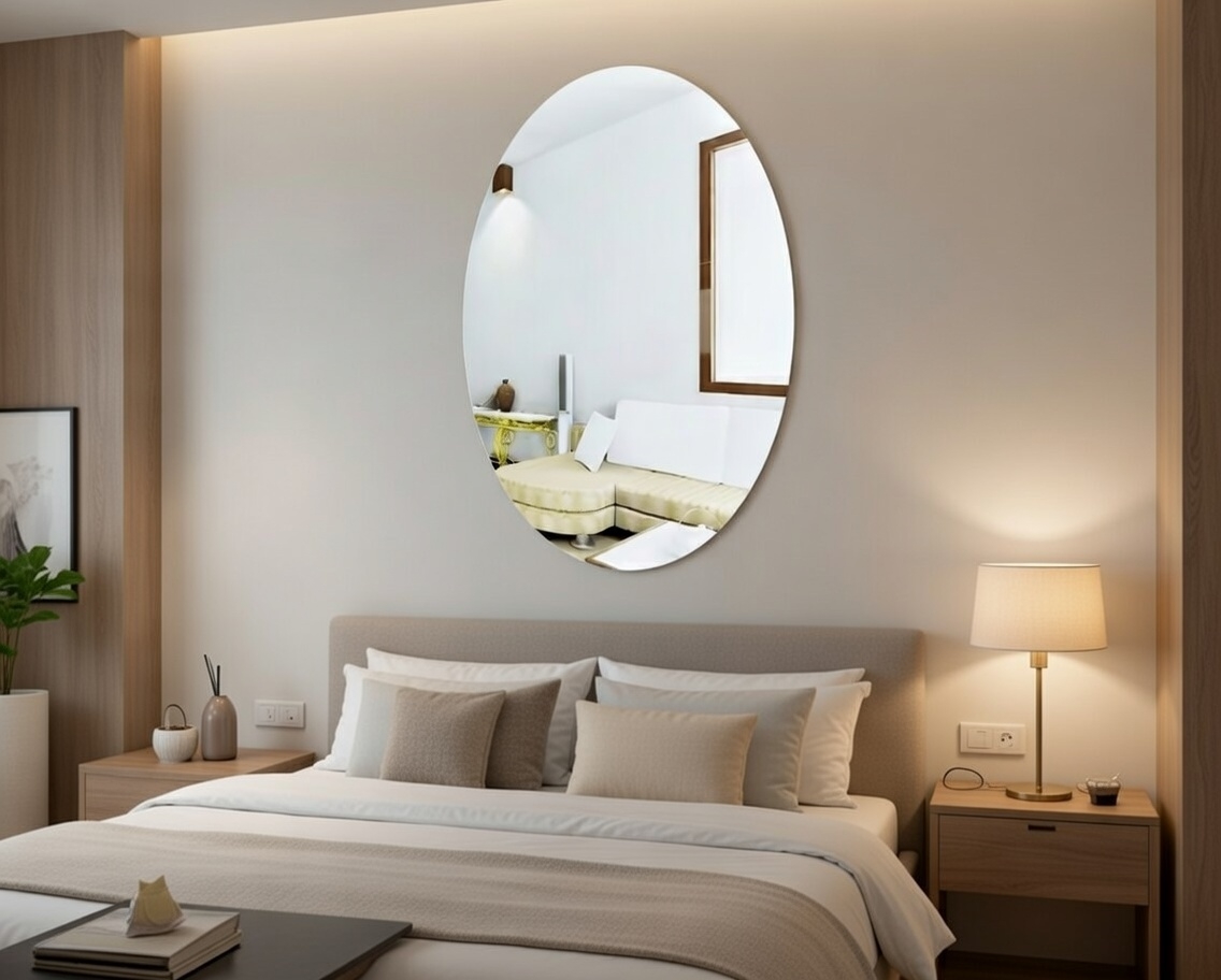 Frameless Peel & Stick Unbreakable Wall Mirror | Oval Shape | 30×40 cm Home Decor Mirror
