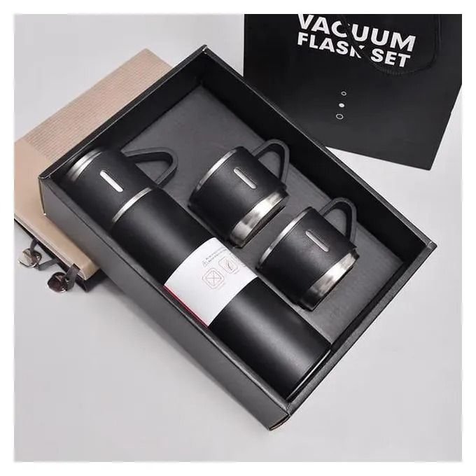3PCS Vacuum Flask Set – Stainless Steel bottle Thermos Flask with 2 Cups – Gift Set