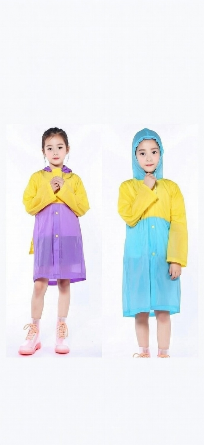 Kids/ pupils 100% Waterproof PVC Raincoat with Hood & School Bag Pocket – Portable Cartoon Design