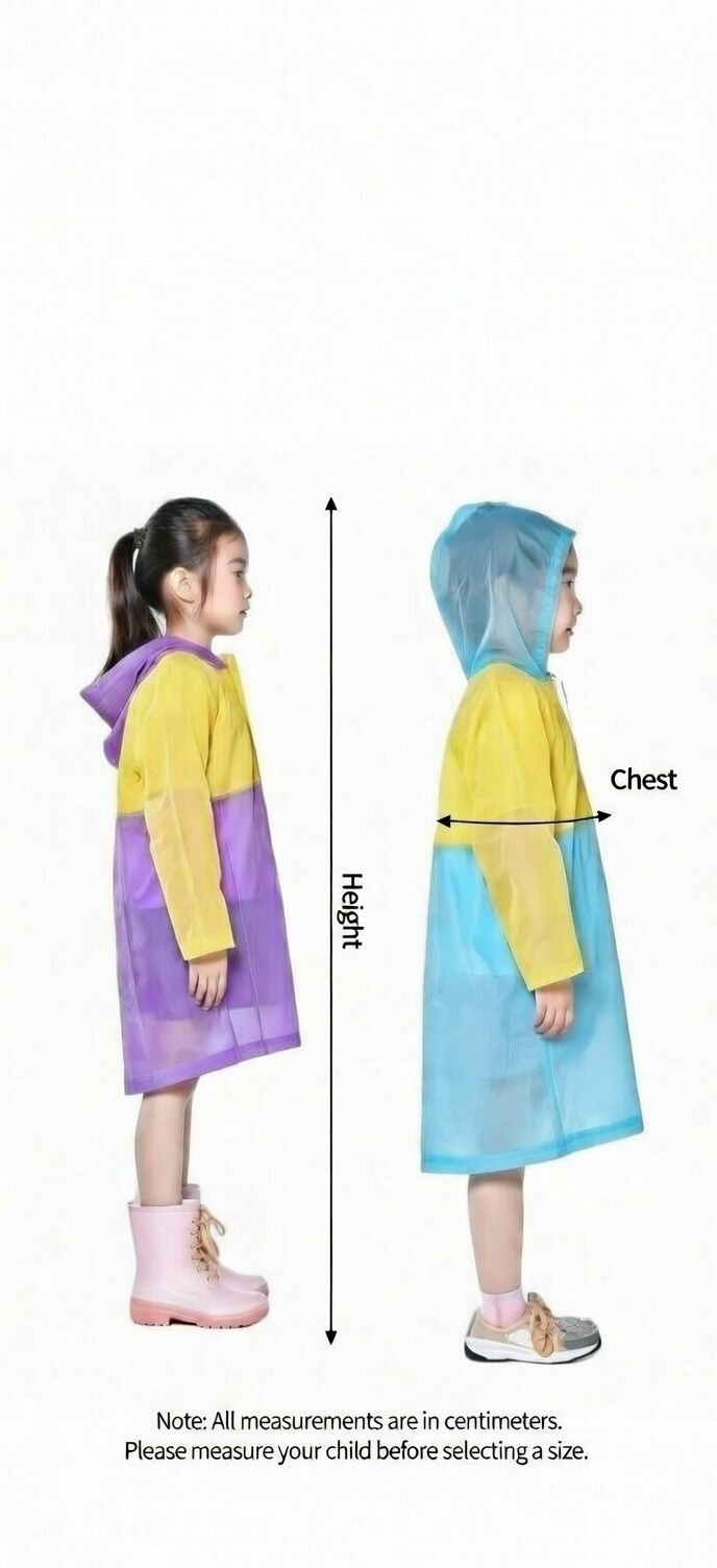 Kids/ pupils 100% Waterproof PVC Raincoat with Hood & School Bag Pocket – Portable Cartoon Design
