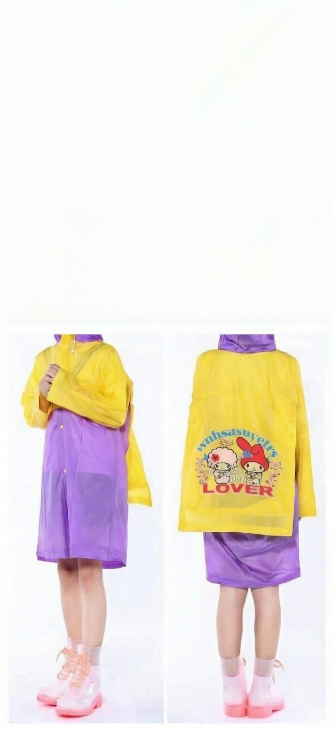 Kids/ pupils 100% Waterproof PVC Raincoat with Hood & School Bag Pocket – Portable Cartoon Design