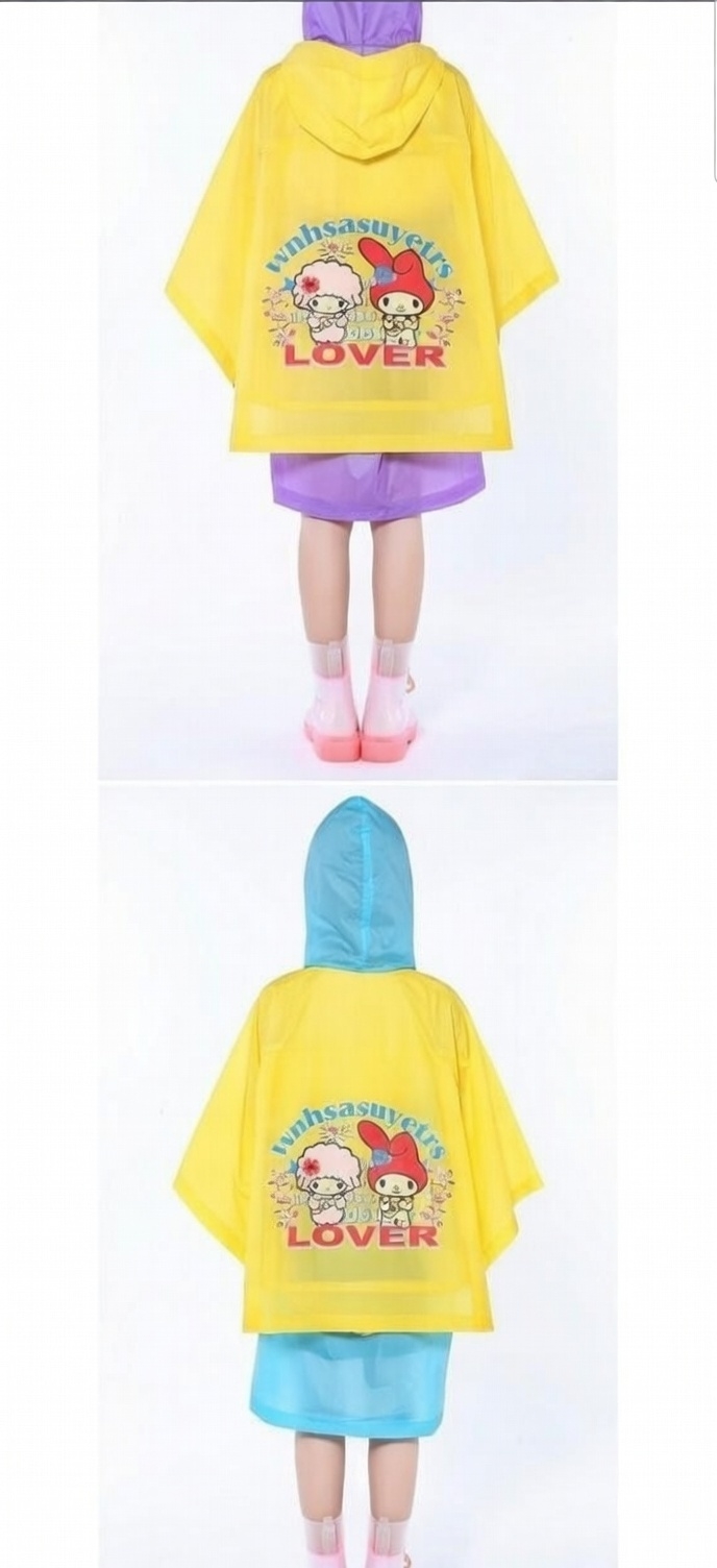 Kids/ pupils 100% Waterproof PVC Raincoat with Hood & School Bag Pocket – Portable Cartoon Design