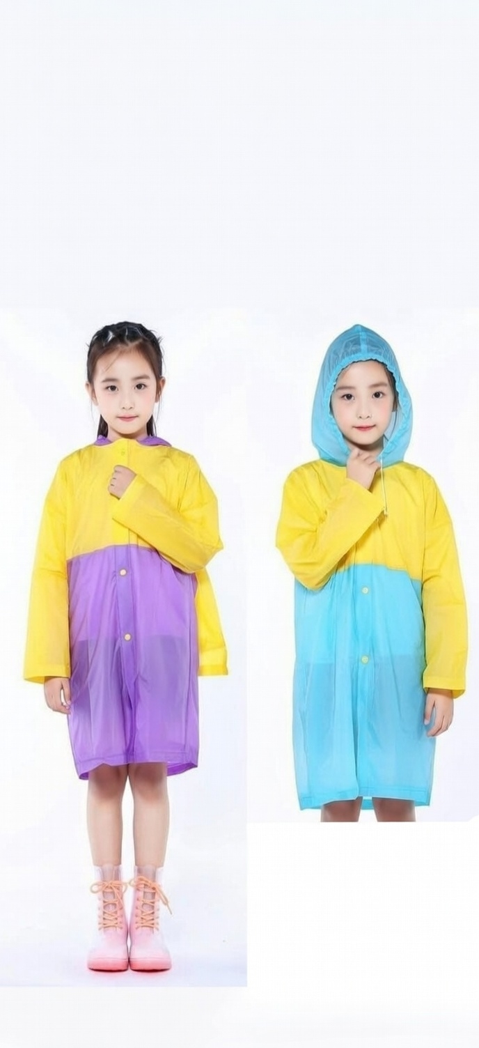 Kids/ pupils 100% Waterproof PVC Raincoat with Hood & School Bag Pocket – Portable Cartoon Design