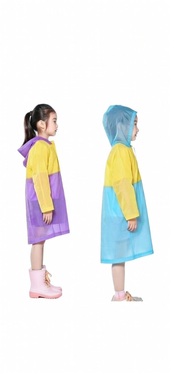 Kids/ pupils 100% Waterproof PVC Raincoat with Hood & School Bag Pocket – Portable Cartoon Design