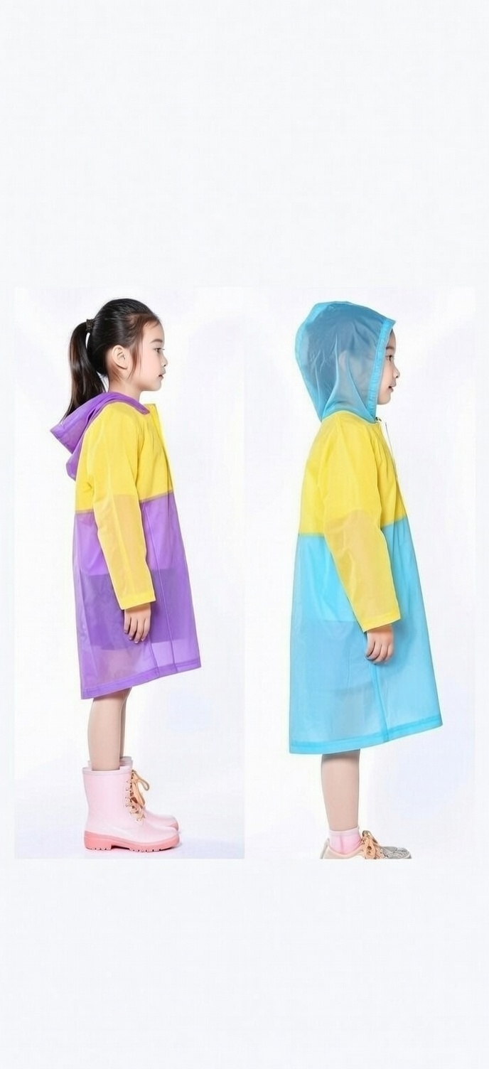 Kids/ pupils 100% Waterproof PVC Raincoat with Hood & School Bag Pocket – Portable Cartoon Design