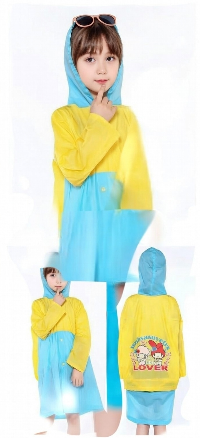 Kids/ pupils 100% Waterproof PVC Raincoat with Hood & School Bag Pocket – Portable Cartoon Design