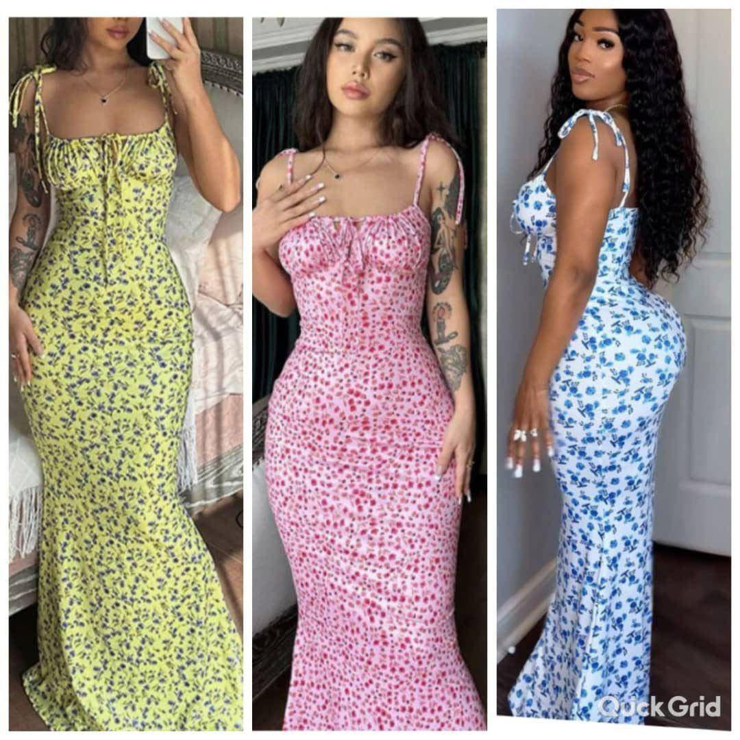 Women's Floral Spaghetti Strap Bodycon Maxi Dress