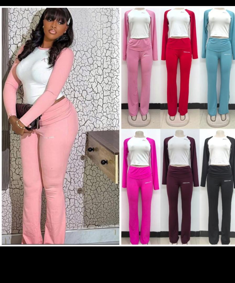 Women's 2-Piece Lounge Set – Crop Top & High-Waisted Flared Pants