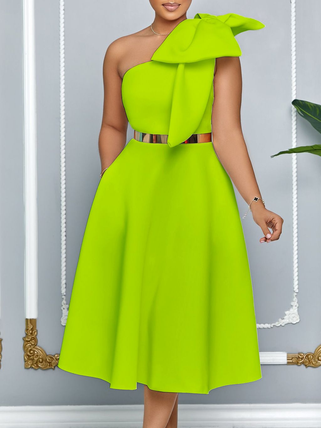 Women's 2025 Summer Off Shoulder Sleeveless Stretch Dress - Elegant Bow Detail Flowy Full Skirt Midi Length - Chic Work to Party Gown for Wedding Guest, Evening Events & Office Formal Wear﻿