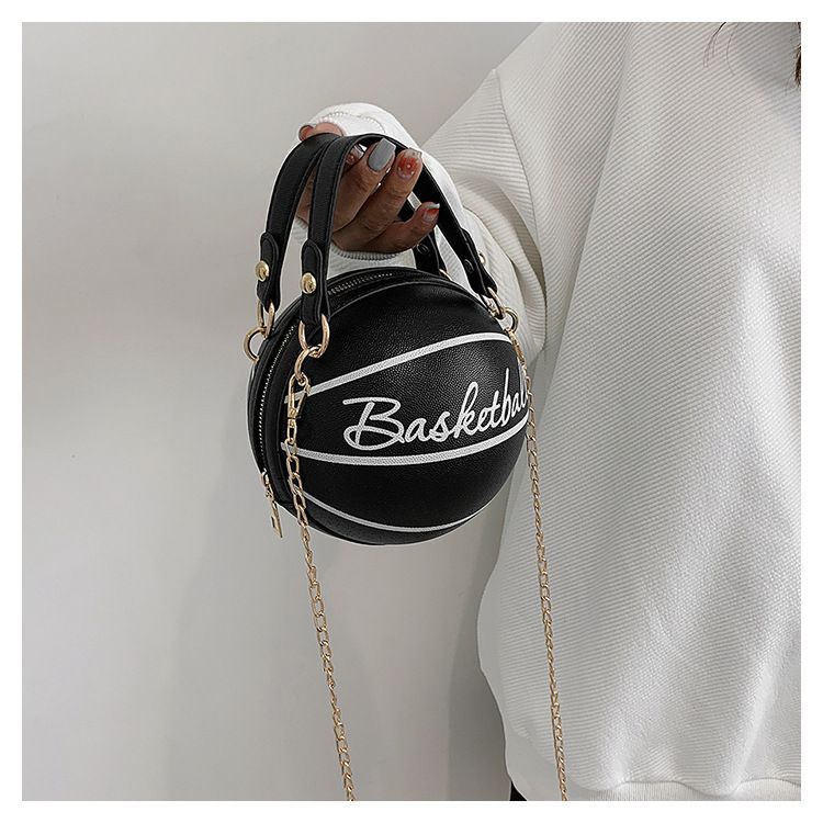 Letter chain personalized basketball small round bag, new fashion Korean version, western-style texture, simple women's shoulder bag