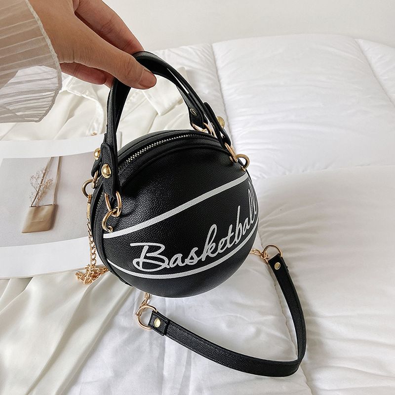 Letter chain personalized basketball small round bag, new fashion Korean version, western-style texture, simple women's shoulder bag