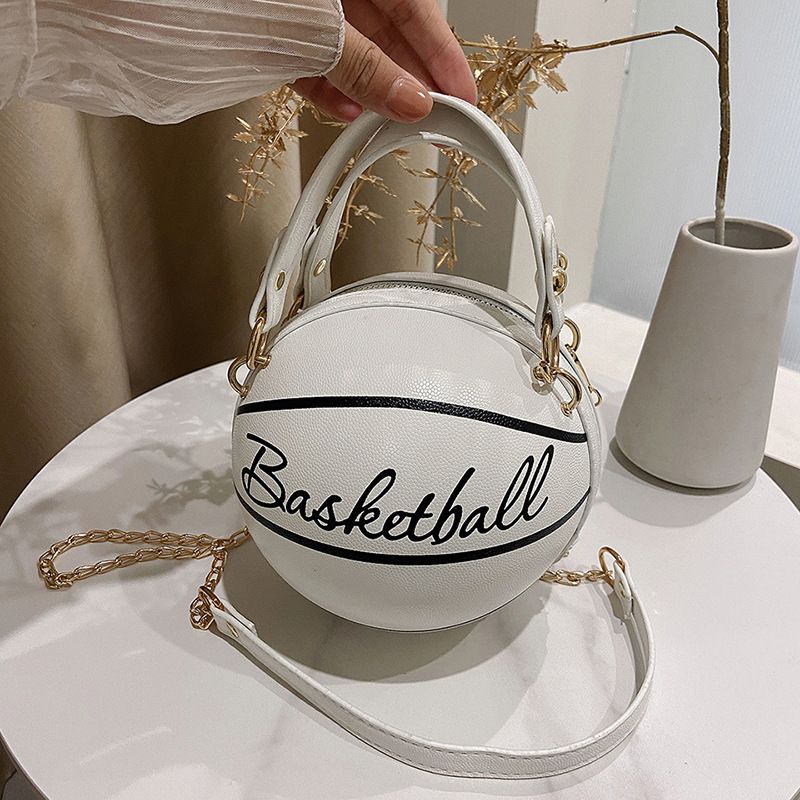 Letter chain personalized basketball small round bag, new fashion Korean version, western-style texture, simple women's shoulder bag