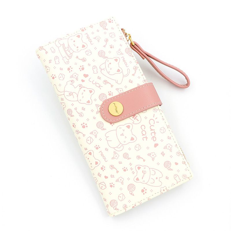 New Japanese Cute Kitten Girl Wallet Long Student Card Bag Zipper Wallet Women's Wallet